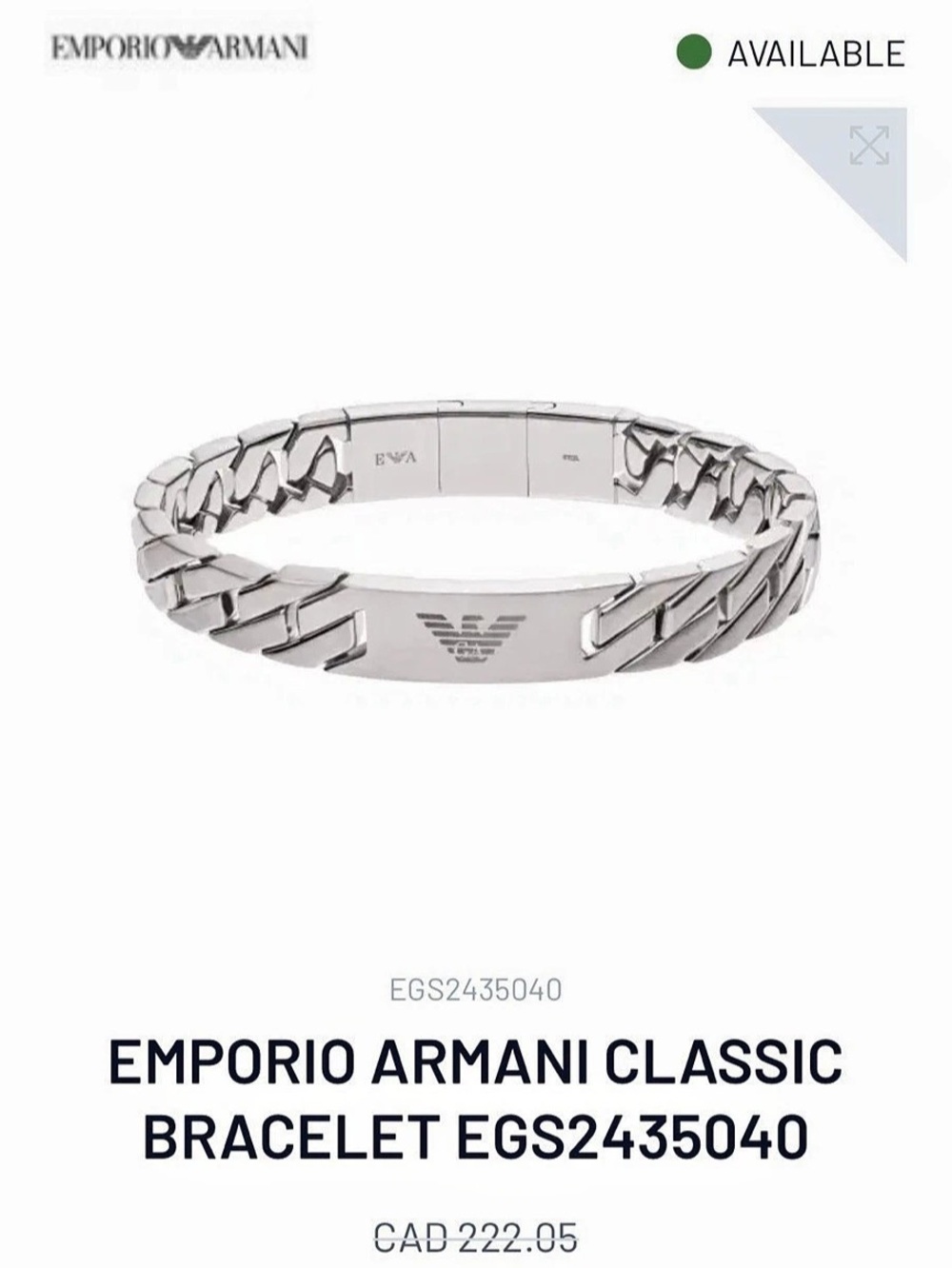 Emporio Armani Classic Heritage Link Bracelet Silver